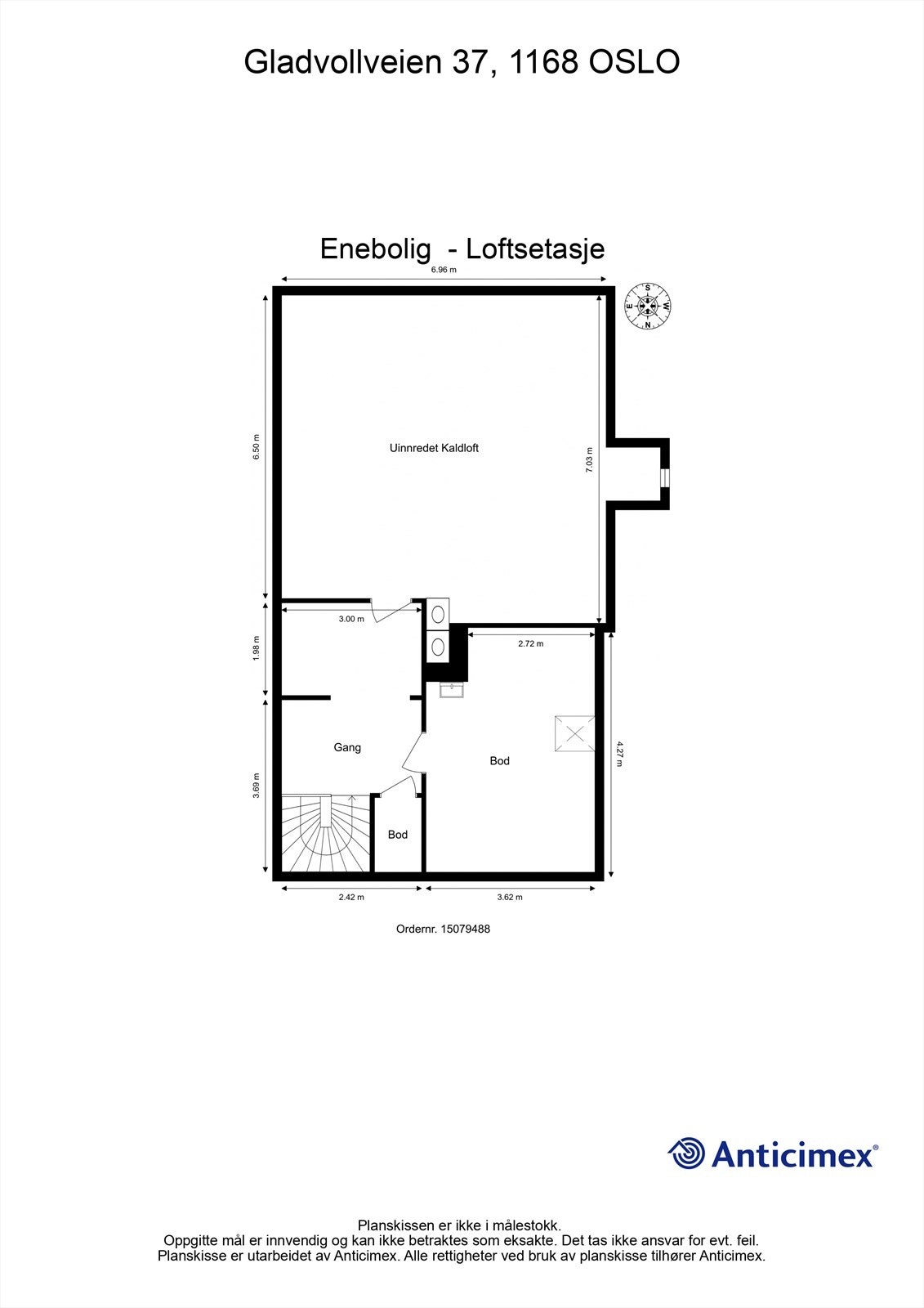 Loftsetasje - Loftet har et gulvareal på 81 kvm (kun 35 kvm som er målbart) og inneholder gang, 2 boder og uinnredet kaldtloft. Loftet har rikelig med lagringsplass Galleribilde