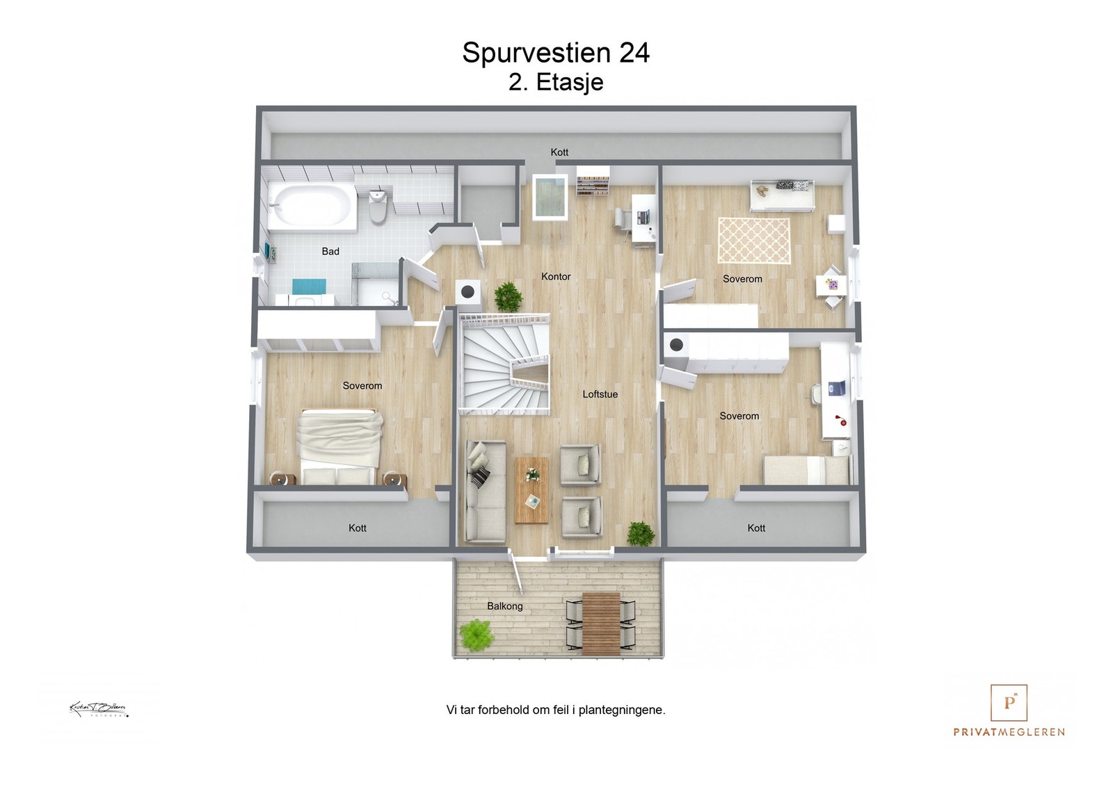 3 D plantegning 2. etasje Galleribilde