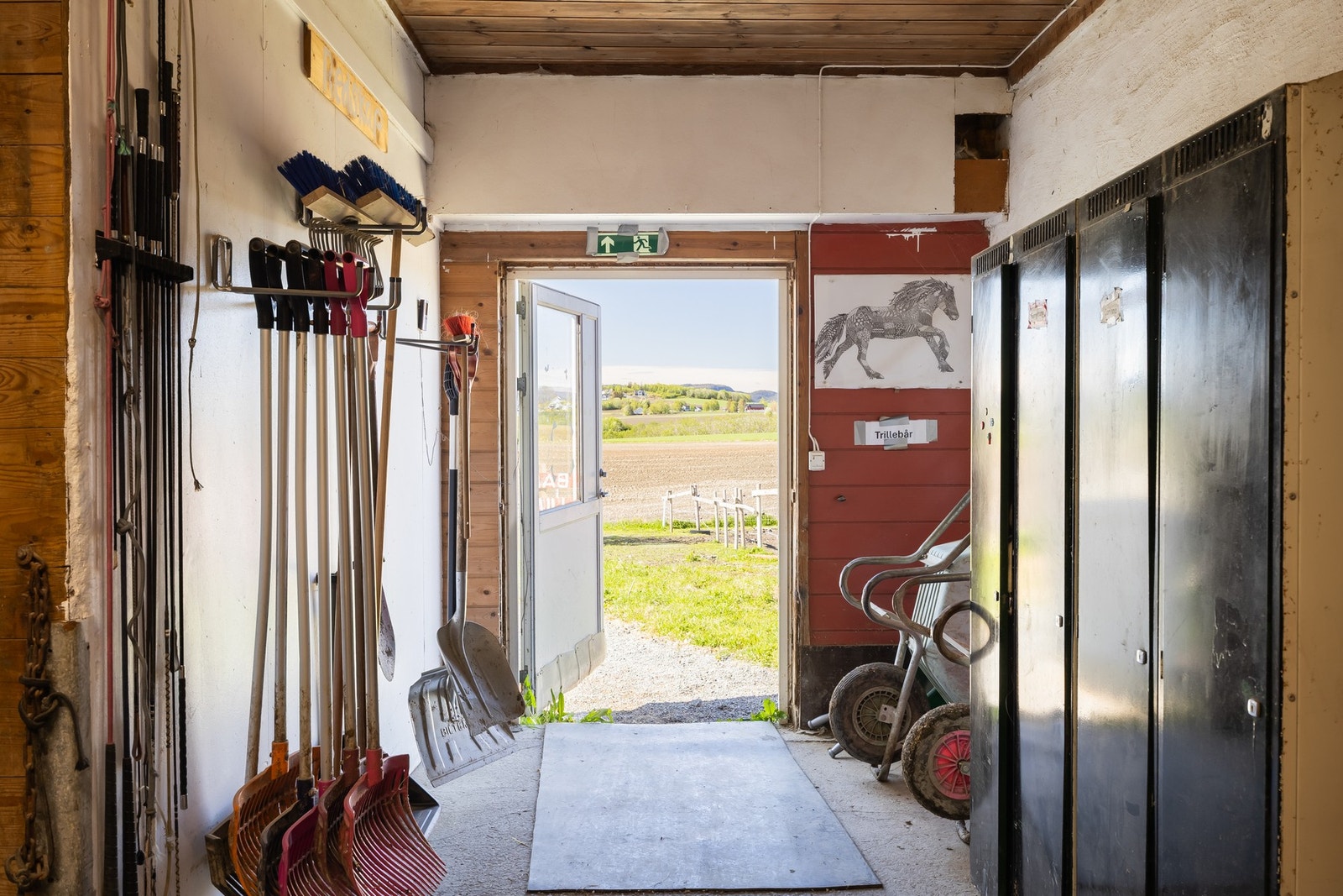 En egen hekk gir ly for vær og vind, og to utegangshus sørger for komfort året rundt. Utegangen er også tilrettelagt for sesongbasert gresstilvenning. Galleribilde