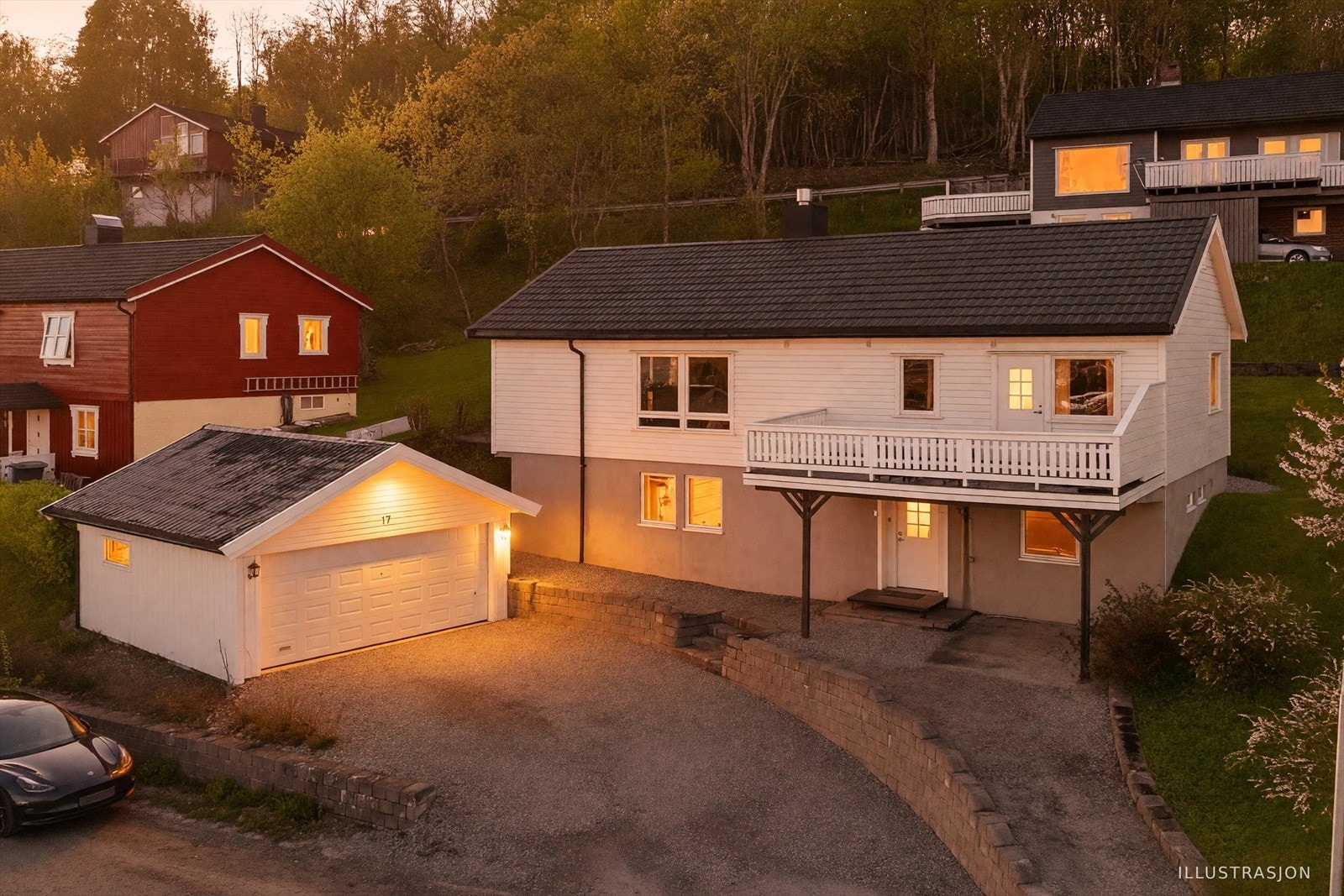 Aktiv Eiendomsmegling v/ Hallvard Fjone har gleden av å presentere Brynjevegen 17 - en romslig og velholdt enebolig med fire soverom og dobbeltgarasje. Bildet er redigert ved hjelp av KI, med forbehold om feil. Foto: EFKT v/ Jonas Kvello Galleribilde