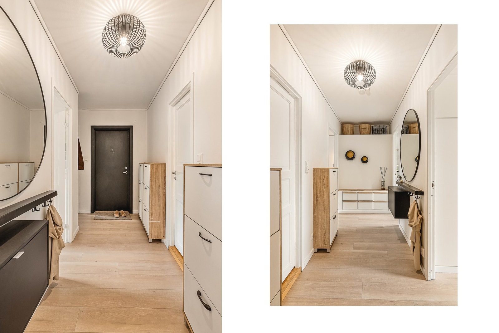 Lys og pen entré med god plass til sko og yttertøy Galleribilde