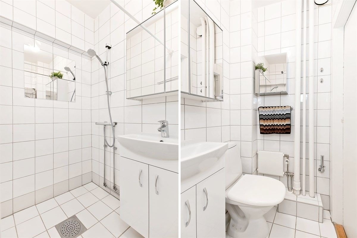 Eget bad med dusj, servantskap og toalett (nåværende møblering avviker noe fra bildene se oversikt i annonsetekst). Galleribilde