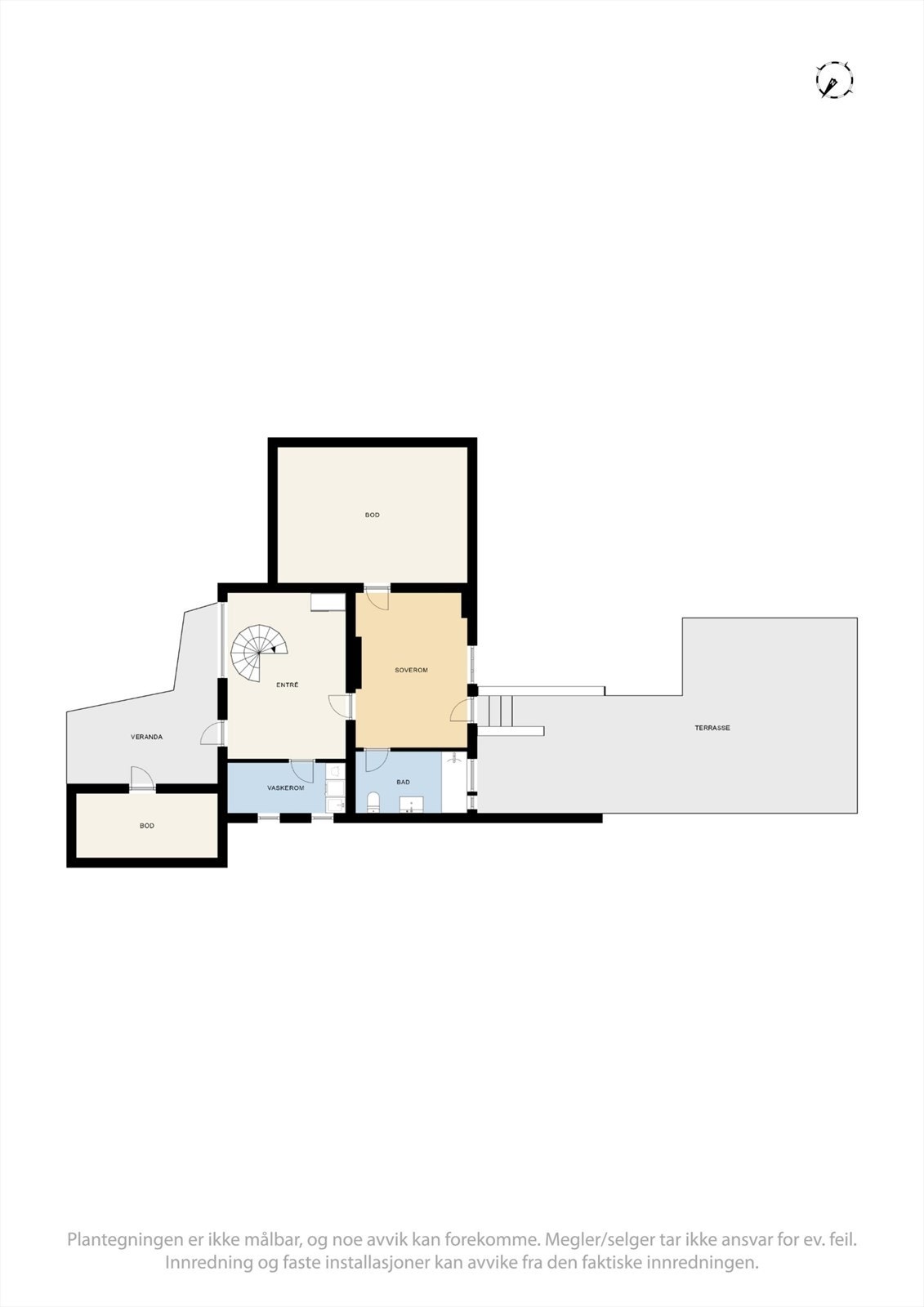Første etasje er praktisk innredet med entré, soverom, bad/vaskerom og bod. Galleribilde