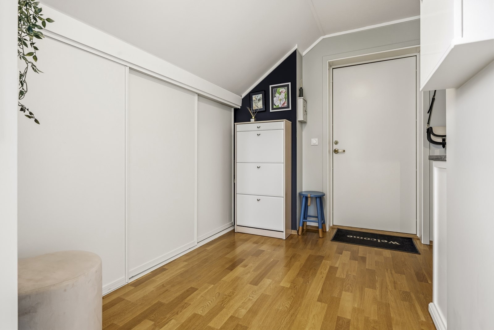 Entréen har plass til oppbevaring og en brann- og lydklassifisert dør som sikrer ro og trygghet. Galleribilde