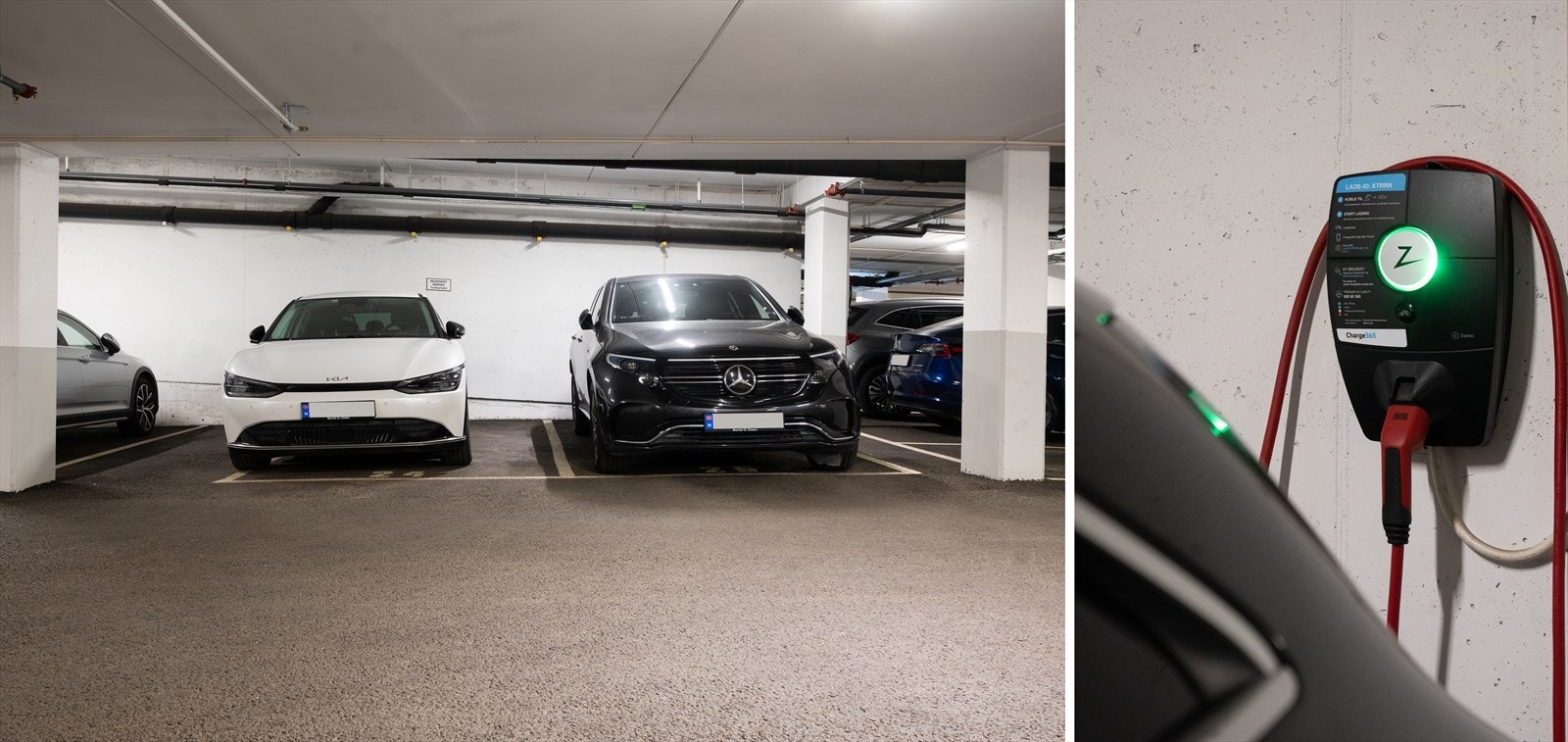2 romslige parkeringsplasser i lukket garasjeanlegg. Elbil lader er instalert. Galleribilde