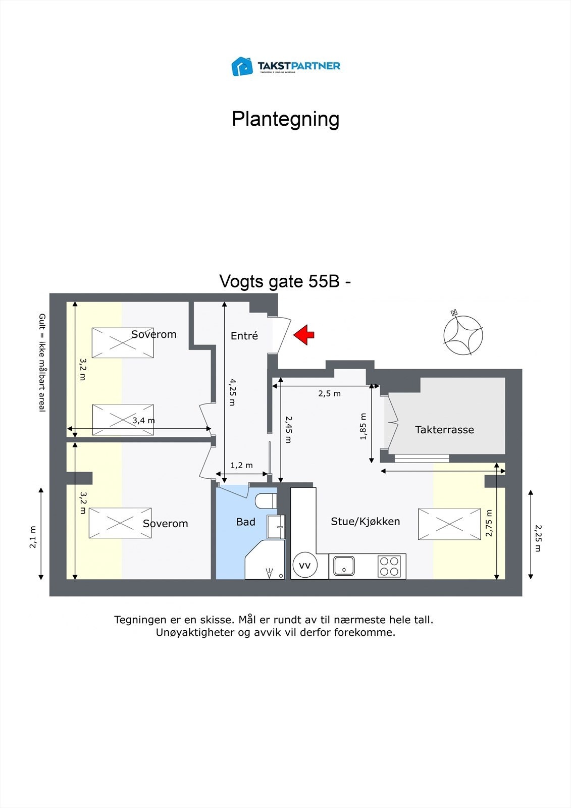 Planløsning. Leiligheten disponerer en bod i kjelleren på 4 m². Galleribilde