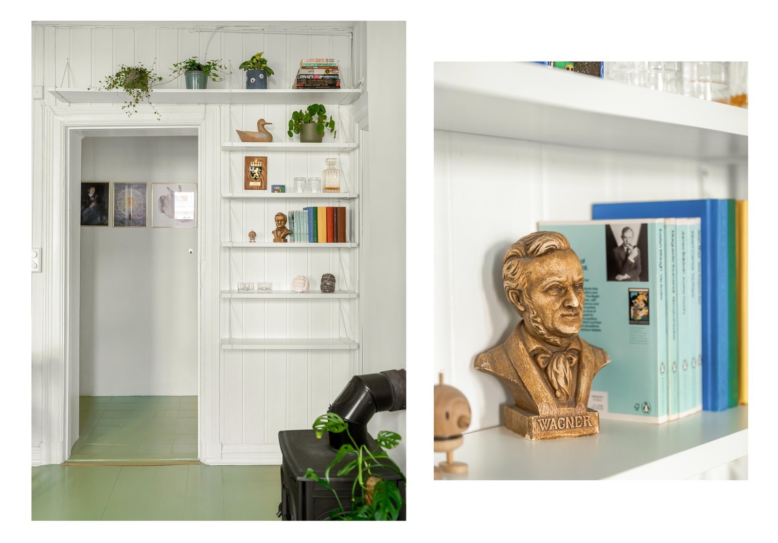 Fra stuen finner vi også baderommet. Det er døren du så vidt ser bak peisovnen. Galleribilde