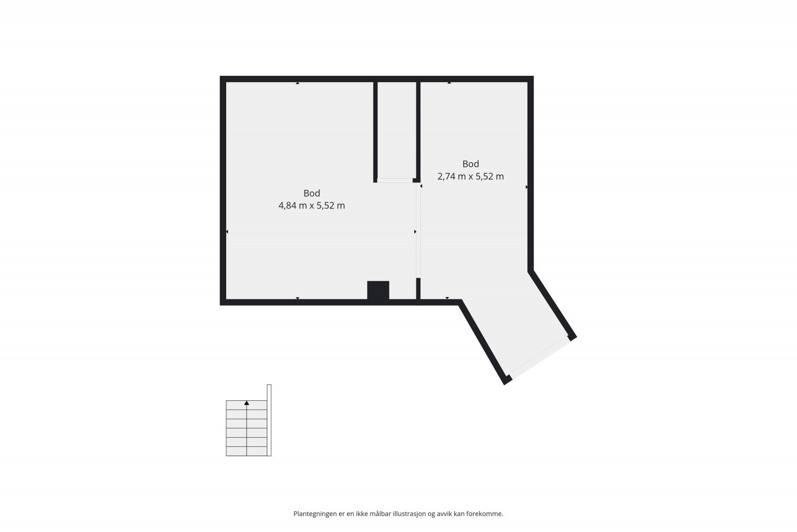 Planløsningen for verkstedet/hobbyrommet med egen inngang fra gårdsplassen. Galleribilde