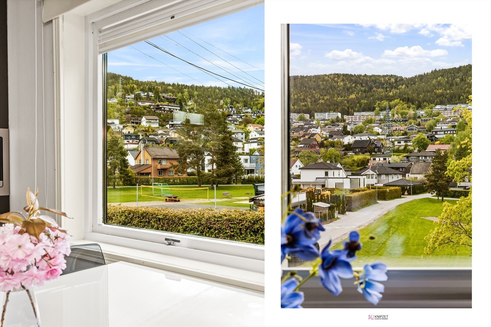 Fra vinduene er det utsikt over nærområdet og de grønne omgivelsene. Galleribilde
