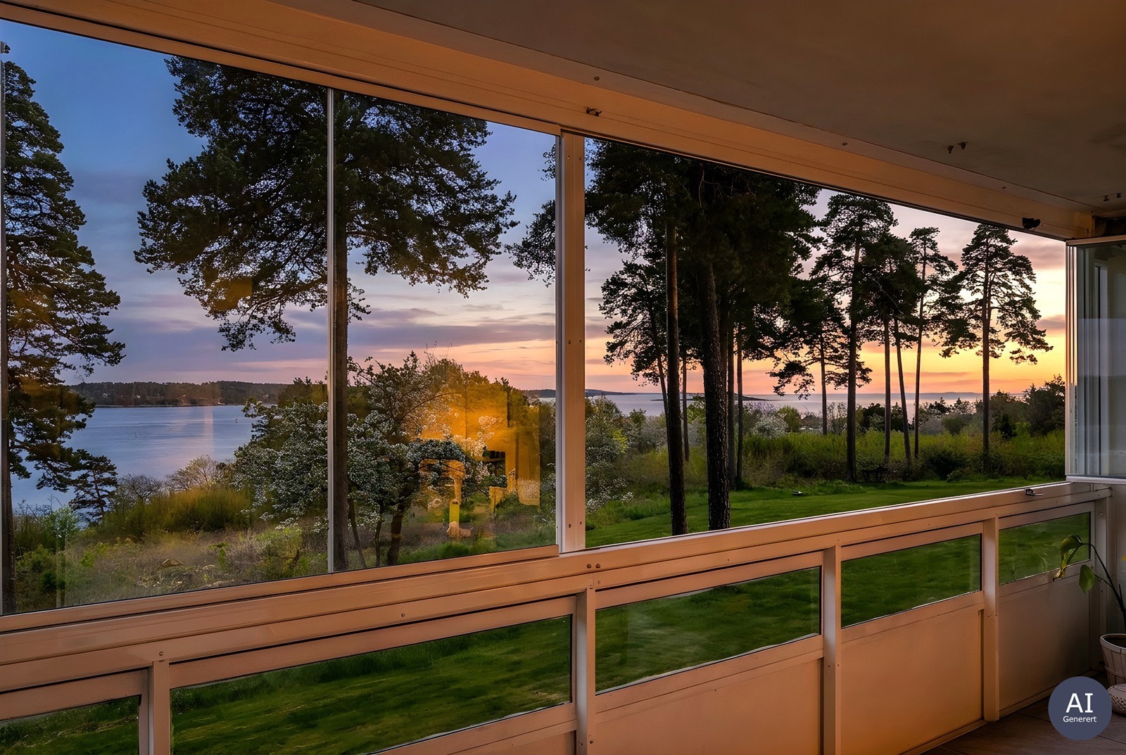 Utsikt over Værlebukta og Oslofjorden fra leiligheten. (AI Generert) Galleribilde