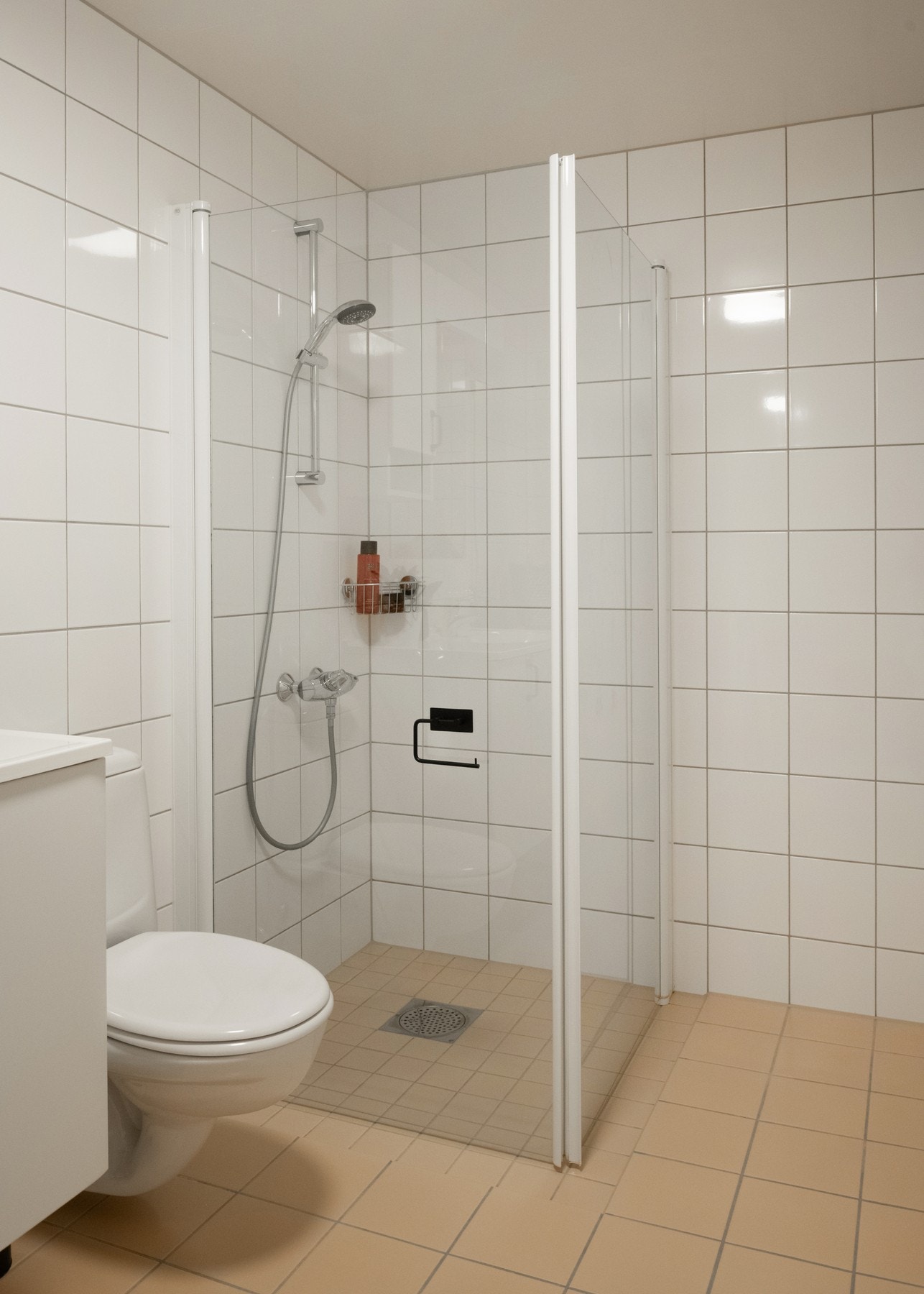Badet utstyrt med toalett og dusjhjørne med innfellbare dusjvegger. Galleribilde