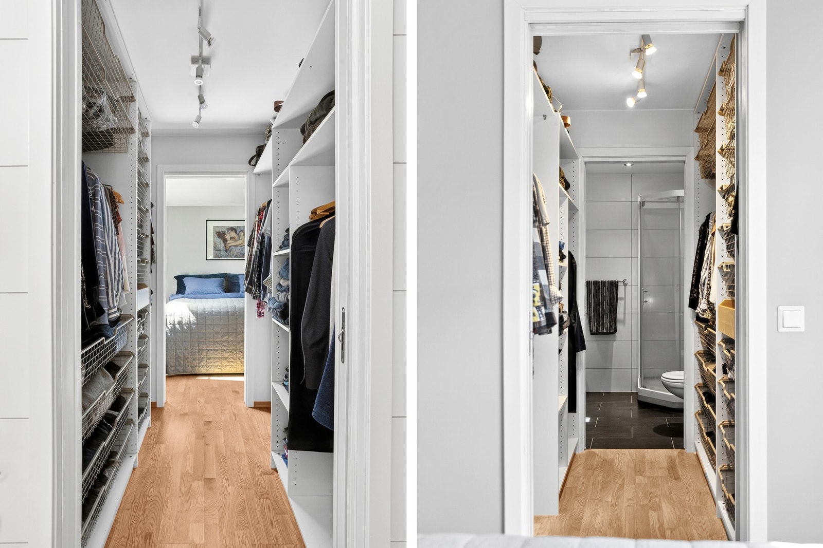 Soverommet har direkte adkomst til walk-in closet og videre inngang til badet Galleribilde
