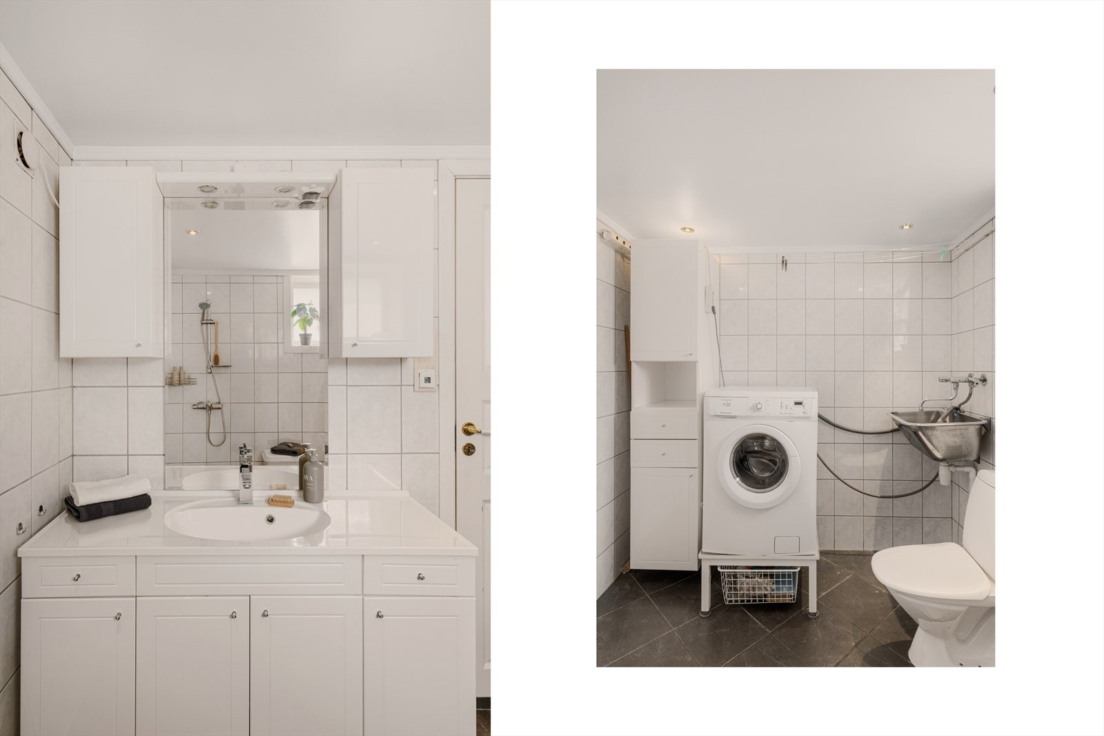 - Badet inneholder bla. varmekabler i gulv, opplegg for vaskemaskin, servant med møblement/speil og belysning - Galleribilde