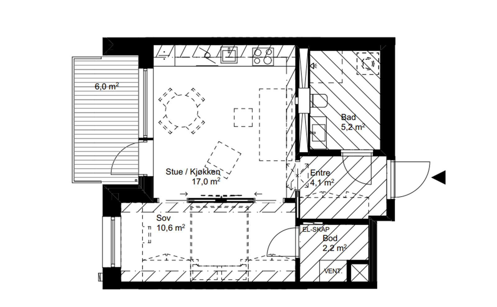 Plantegning. Det medfølger også en kjellerbod på ca. 5 m². Galleribilde
