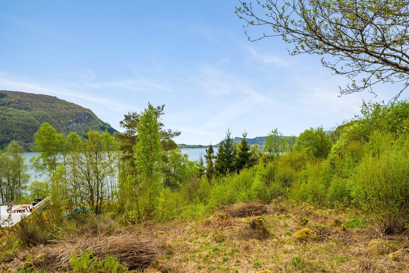 Frå tomta har ein fin utsikt over nærområdet og vatnet. Galleribilde