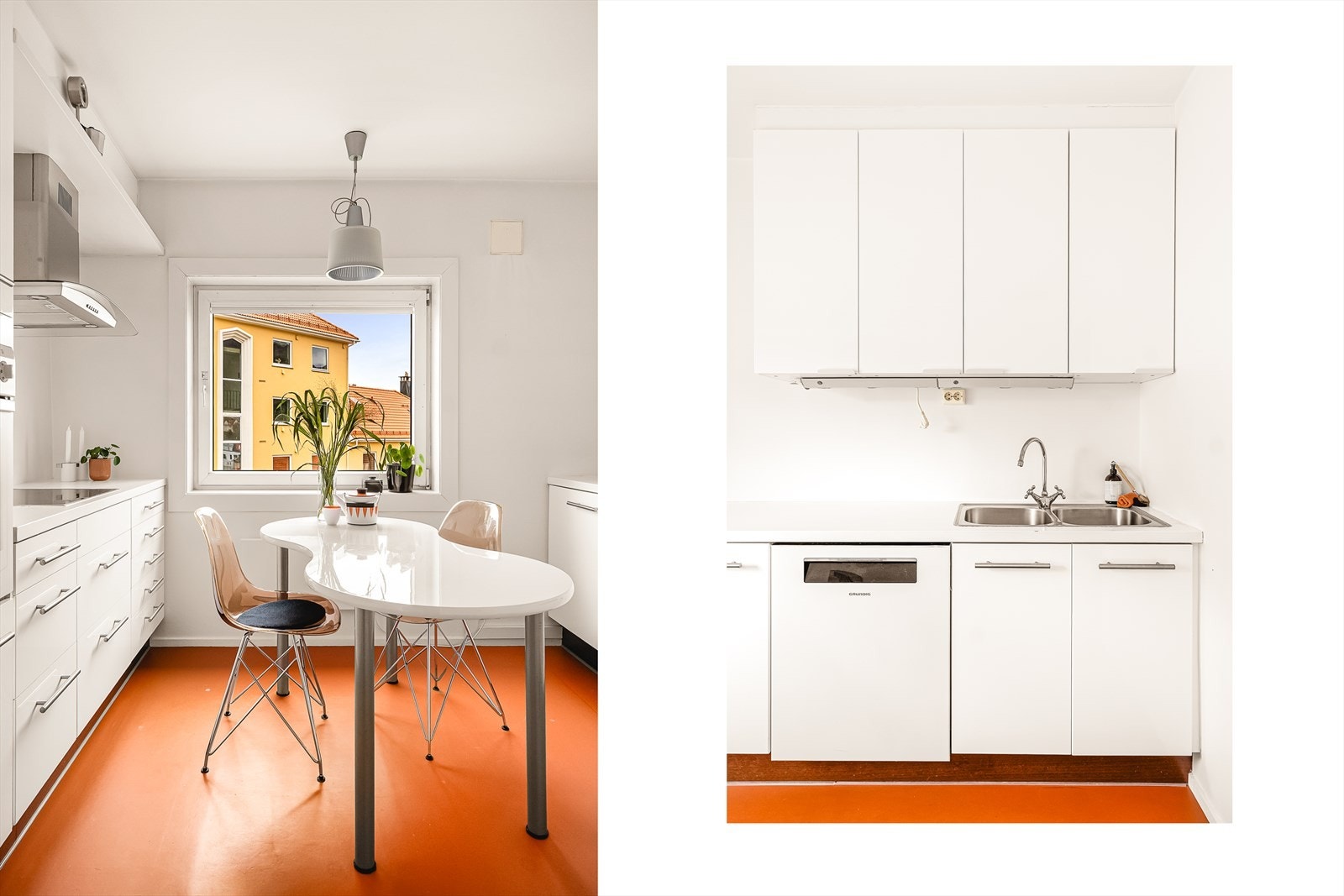 Av integrerte hvitevarer er det stekeovn fra Gorenje, platetopp fra Siemens og kjøl/fryseskap fra Grundig (2021). Oppvaskmaskin fra Grundig (2019) følger også med. Galleribilde