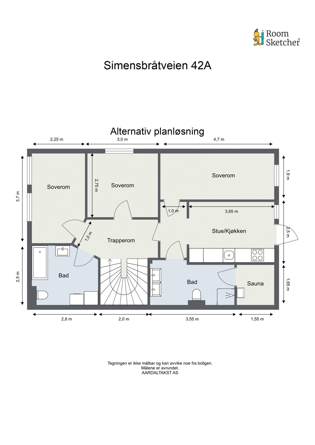 Alternativ planløsning i underetasjen med hybel på delen til høyre. Galleribilde