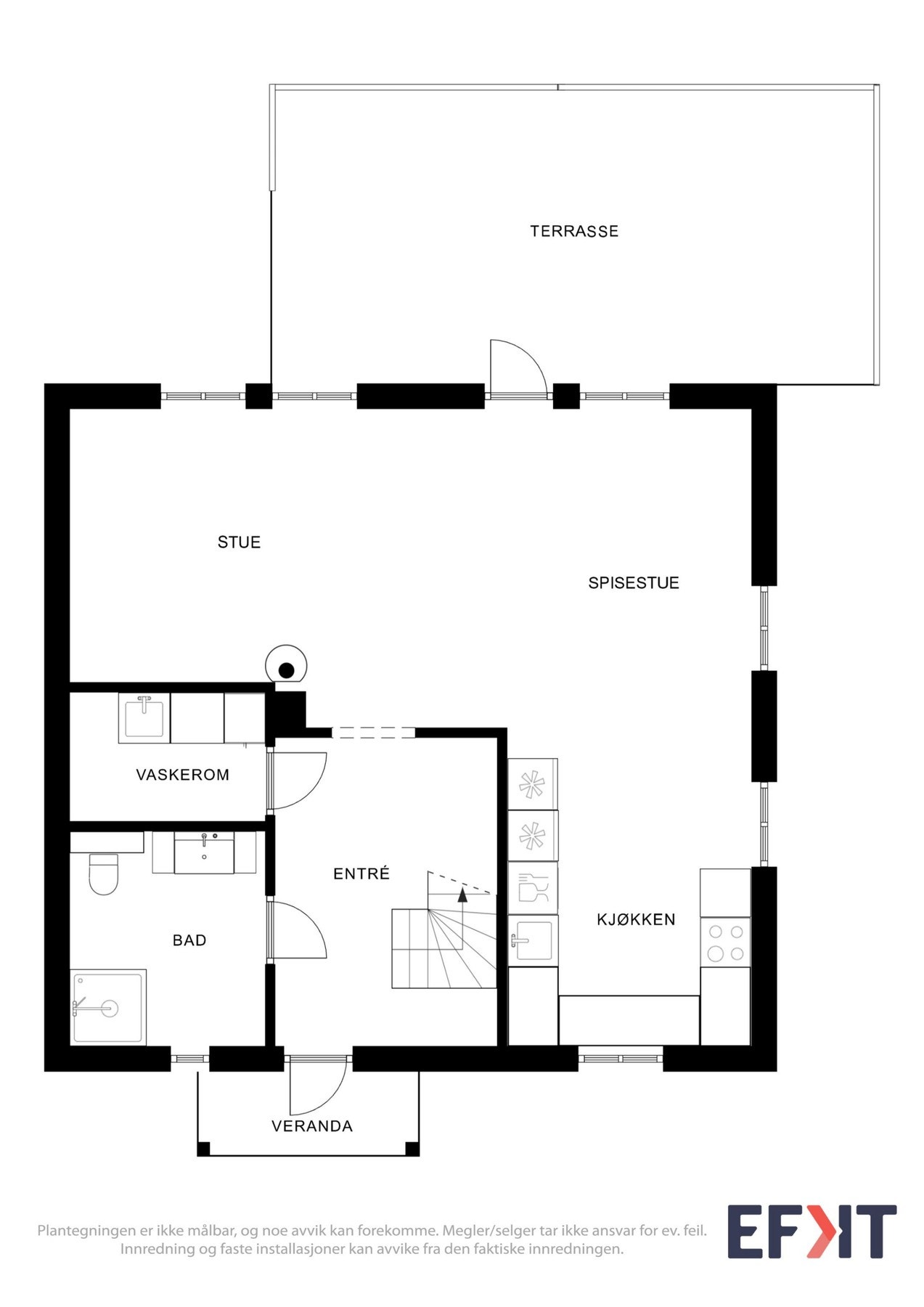 Plantegning som viser boligens 1. etasje. Galleribilde