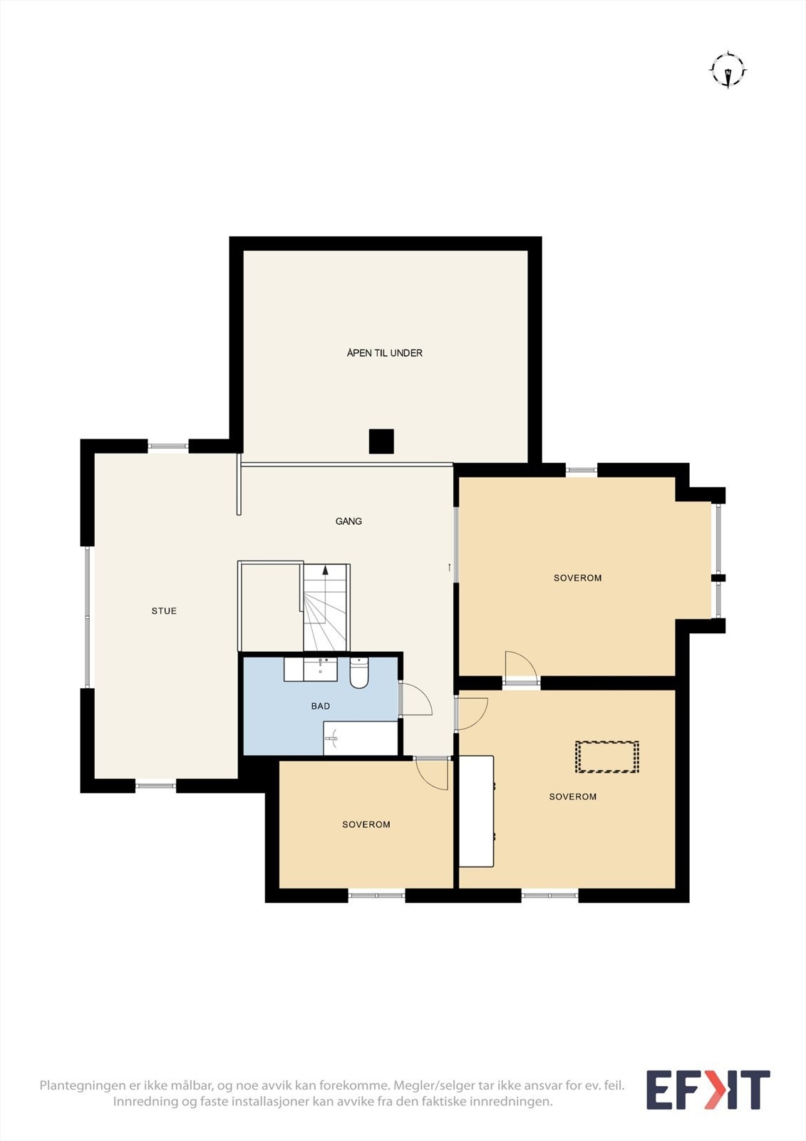 Loftsetasjen inneholder en privat sone med tre soverom, loftstue og et bad. Galleribilde