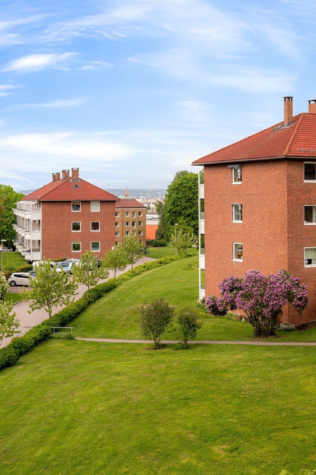 Fellesområdene er pent opparbeidet med gressplen, internveier og beplantning. Galleribilde