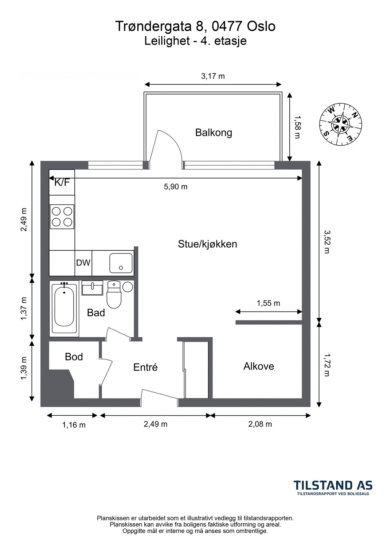 Før vi beveger oss videre, tar vi en titt på planskissen slik at du får orientert deg litt i forkant. I tillegg til innvendige arealer, disponerer boligen to boder i lofts- og kjellerarealer på hhv. 4 m² og 2 m². Galleribilde