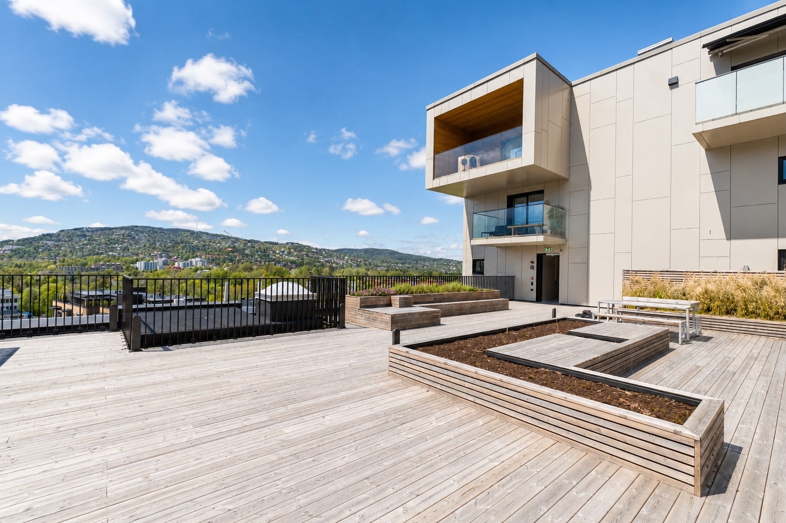 Felles takterrasse til fri benyttelse for beboerne. Galleribilde