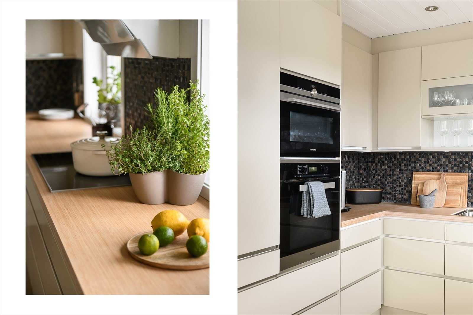 Miele stekeovn og induksjon platetopp (80 cm med 6 kokesoner), Siemens kombinert mikro og stekeovn, Liebherr kjøleskap, samt ASKO oppvaskmaskin Galleribilde