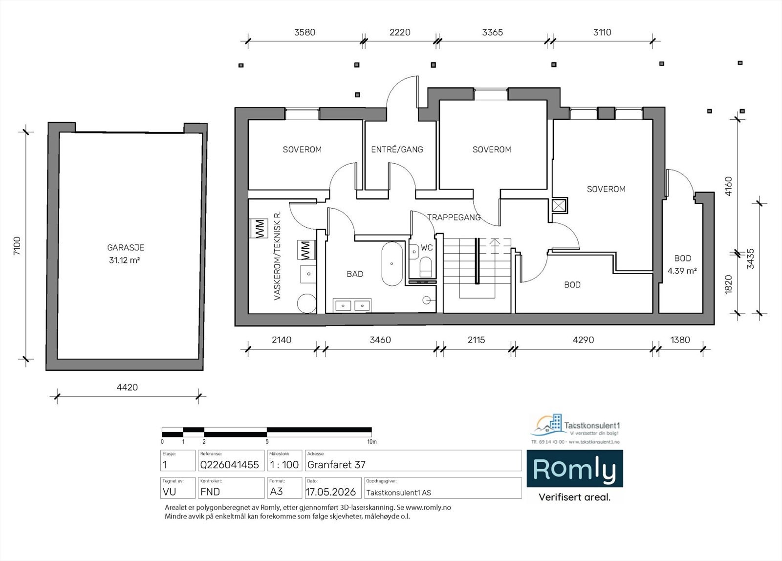 Plantegning underetasje. Totalt 5 soverom og 2 bad i huset Galleribilde