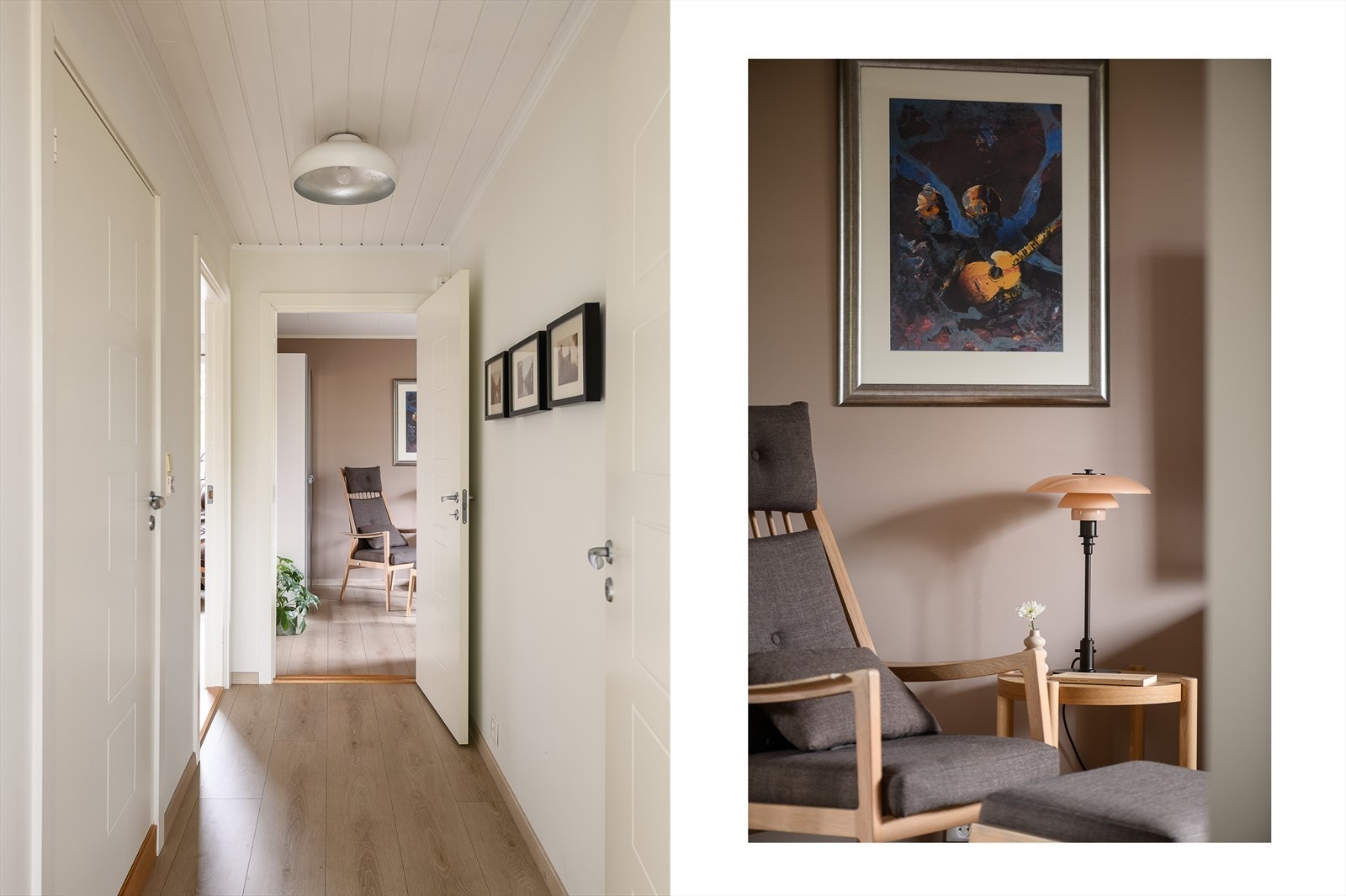 God planløsning med totalt 5 soverom. To soverom og bad i 1. etasje, samt tre soverom og bad i underetasje Galleribilde