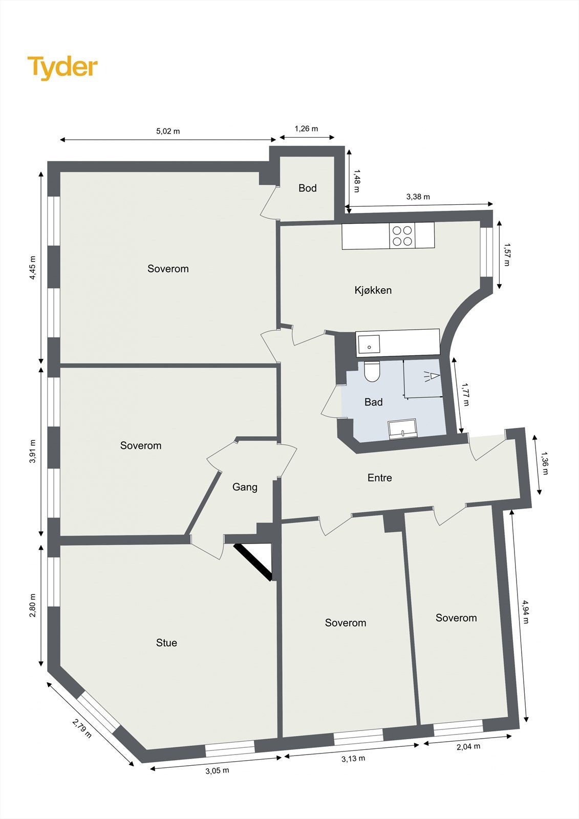 Plantegning Rosteds gate 7A (Et soverom brukes i dag som stue) Galleribilde