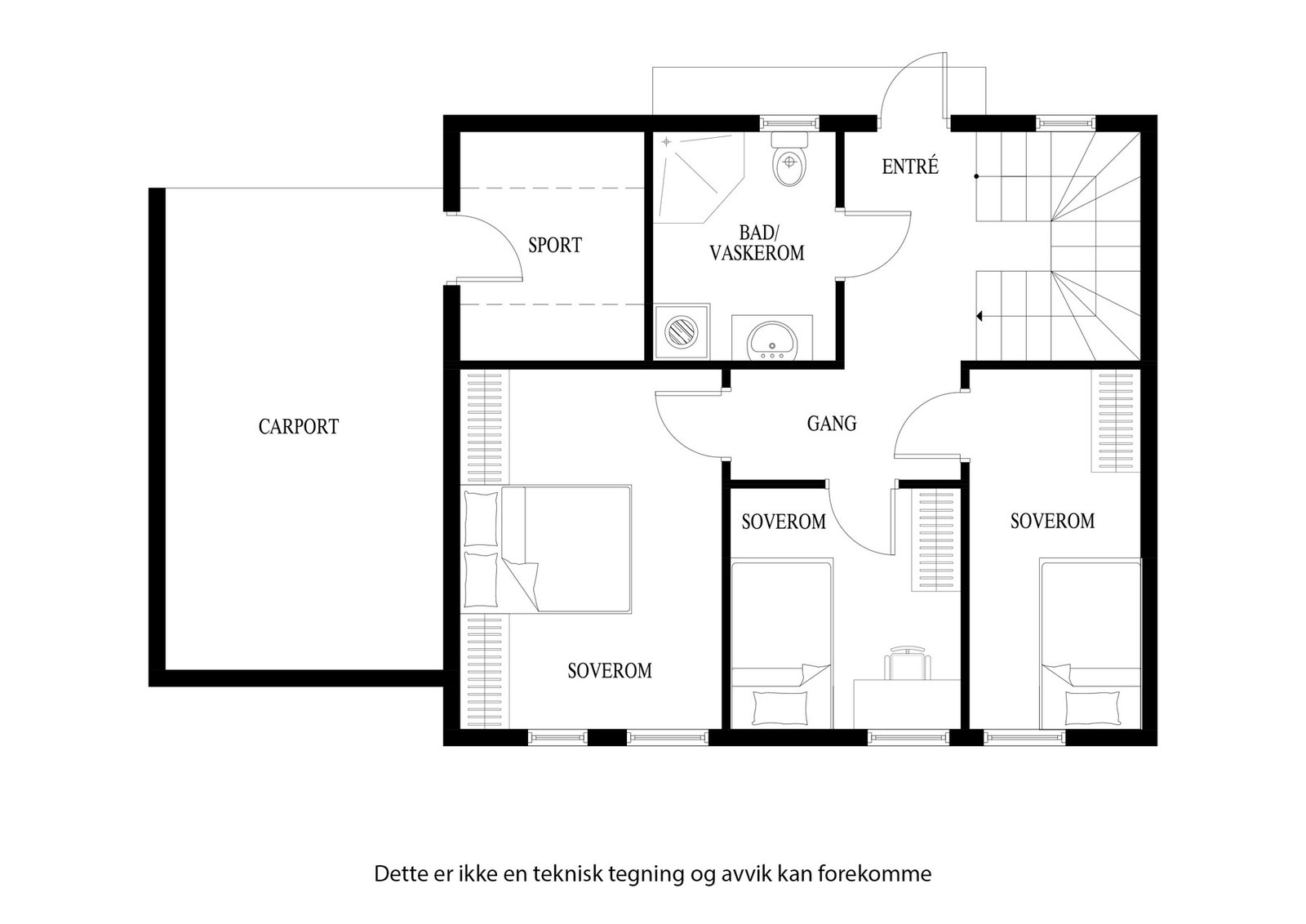 Alternativ plantegning for 1.etasje med 3 soverom (dette er godkjent i kommunen) Galleribilde