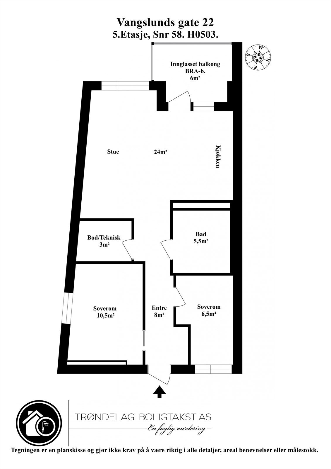 Planskisse for leiligheten beliggende i 5. etasje. Galleribilde