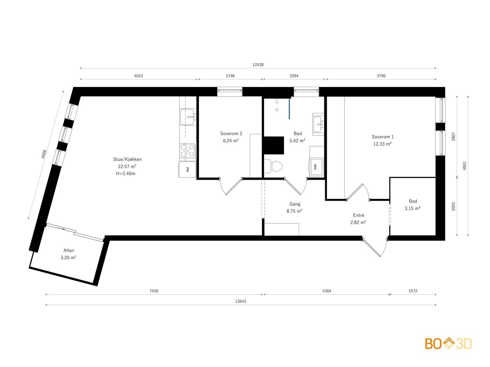 Målsatt plantegning Galleribilde
