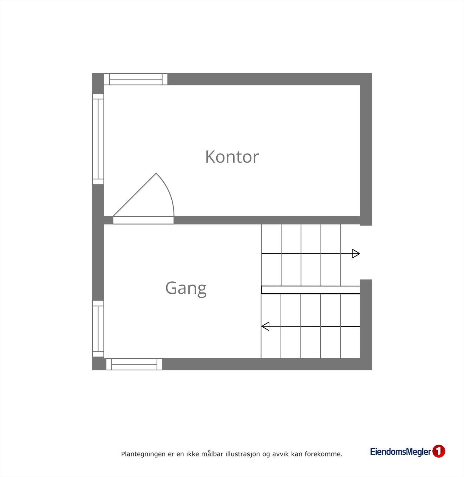 Del av loftsetasjen med kontor og trappegang. Galleribilde