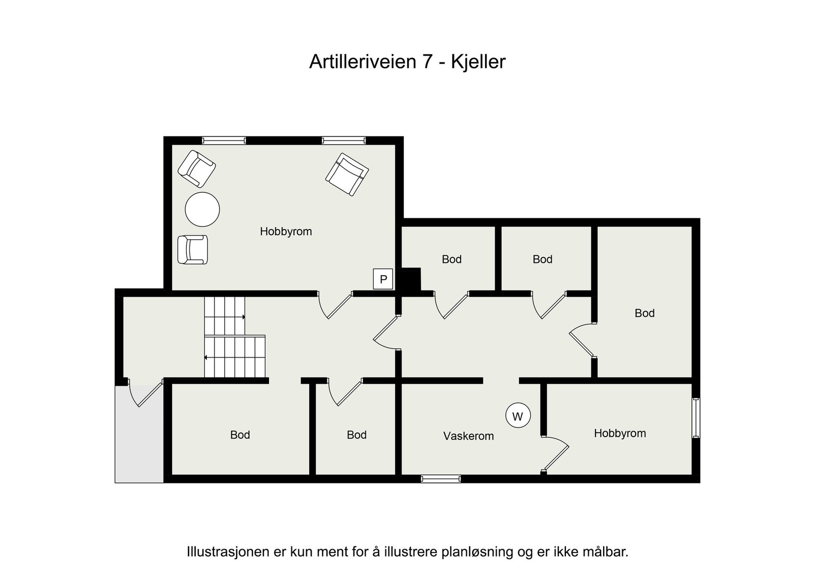 Her ser du planløsning for kjelleren. Her er det mange rom med potensiale Galleribilde