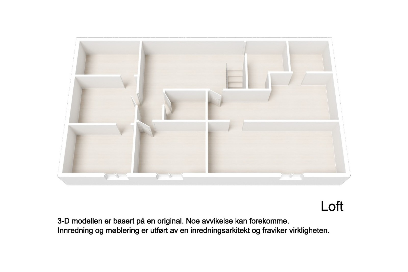 Plantegning loft, boligdelen på loft er ikke ferdigstilt. Kun et rom er delvis ferdigstilt. Galleribilde