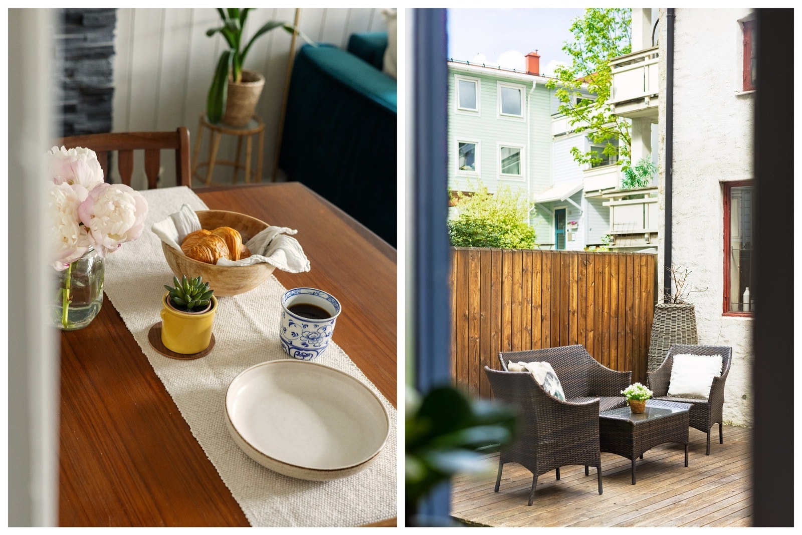 Rett utenfor kjøkkenvinduet har du tilgang på innredet terrasse - her kan morgenkaffen nytes i solveggen. Galleribilde