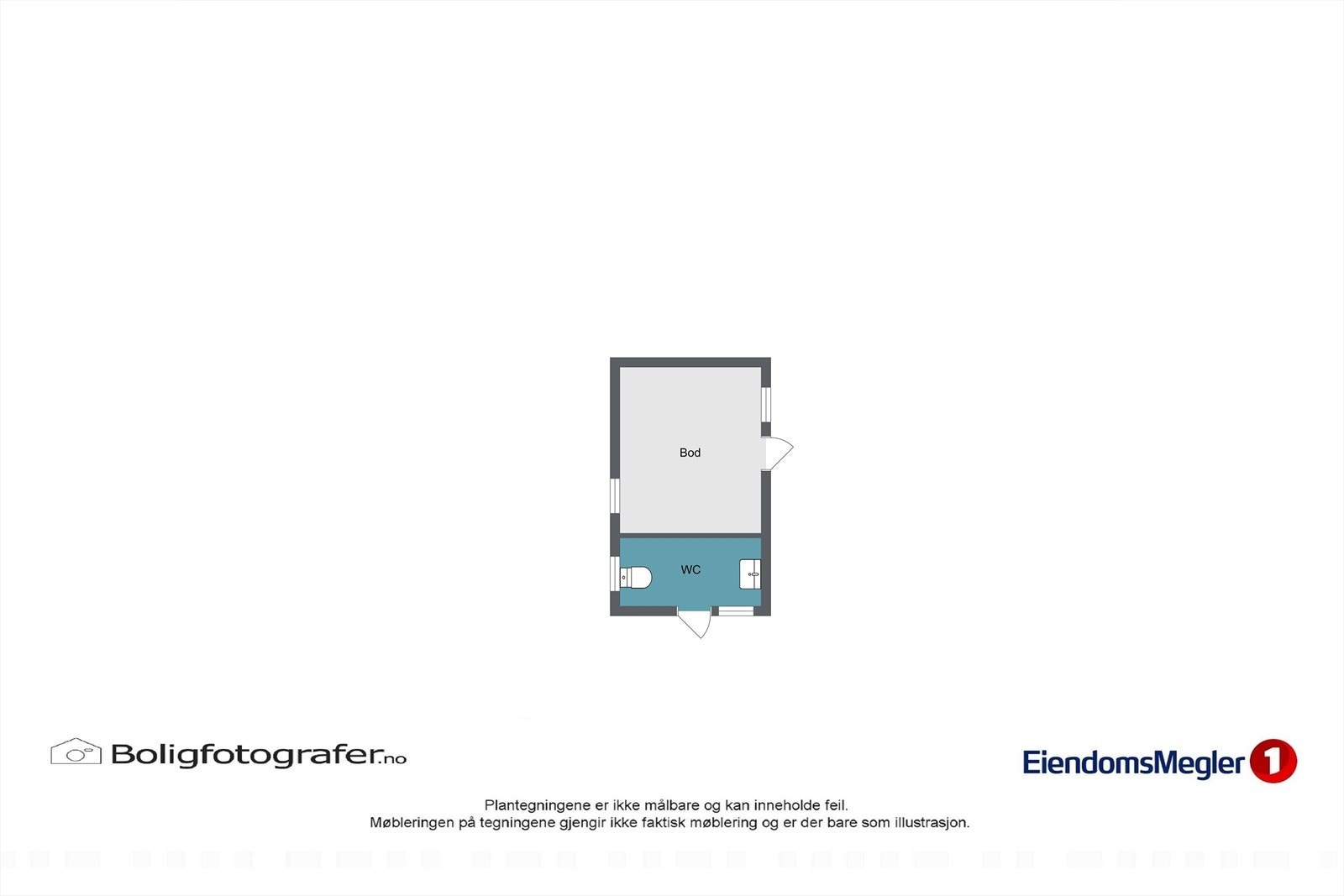 Plantegning av det separate uthuset, som inneholder bod og et rom med utedo. (Ikke byggemeldt) Galleribilde