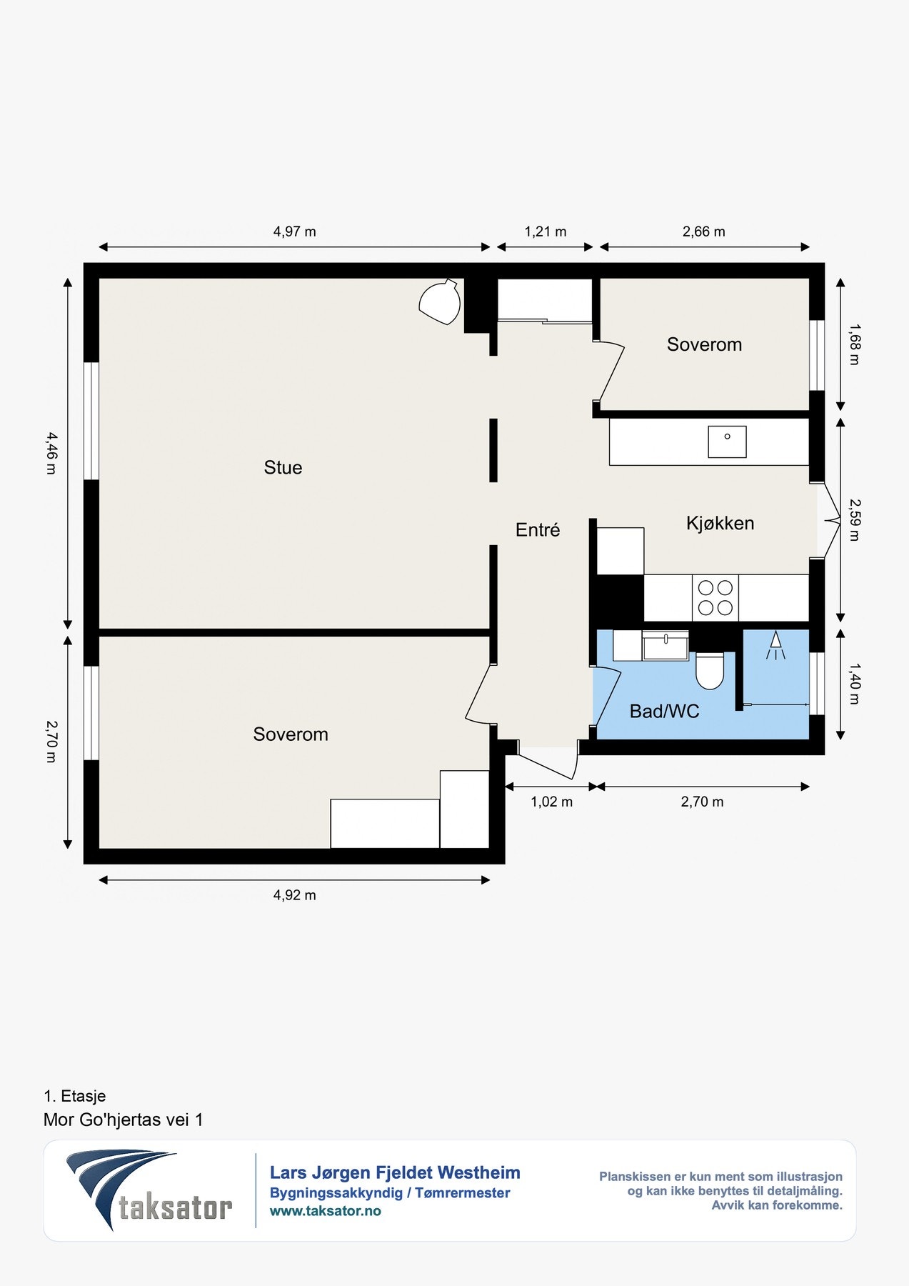 3-roms selveierleilighet. I tillegg følger 2 boder i kjeller, ca. 2,6 m² og ca. 7,9 m². Galleribilde