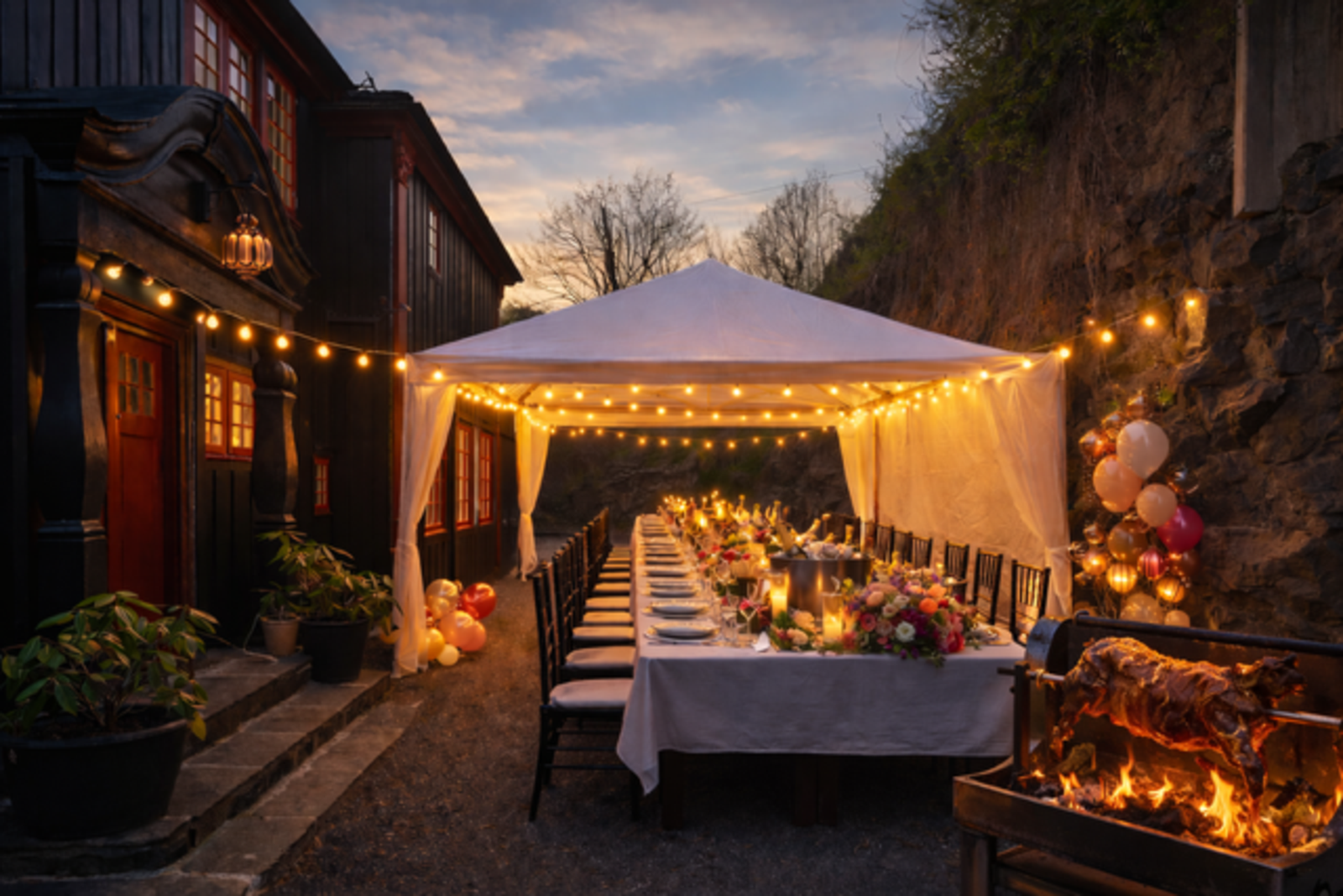 AI-redigert bilde: På gårdsplassen er det plass nok til oppdekning til tidenes sommerparty! Galleribilde