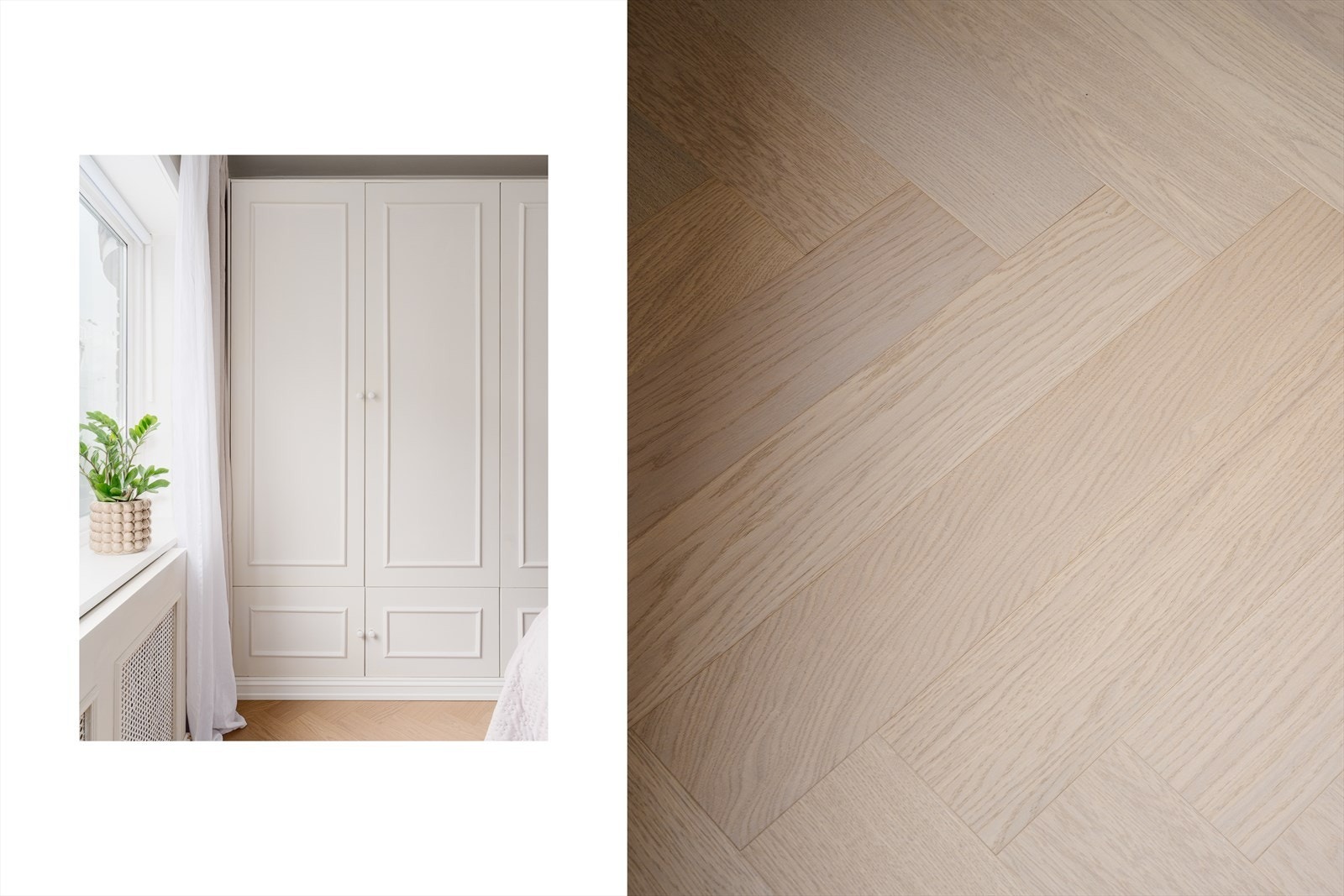 Plassbygd garderobe gir rikelig med oppbevaringsplass på soverommet. Galleribilde