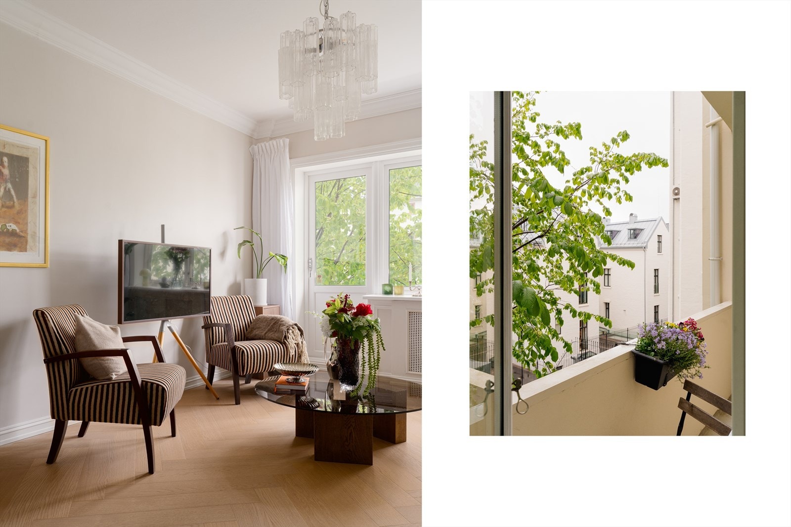 Stuen har utgang til en brannbalkong, hvor man sitter lunt og skjermet. Galleribilde
