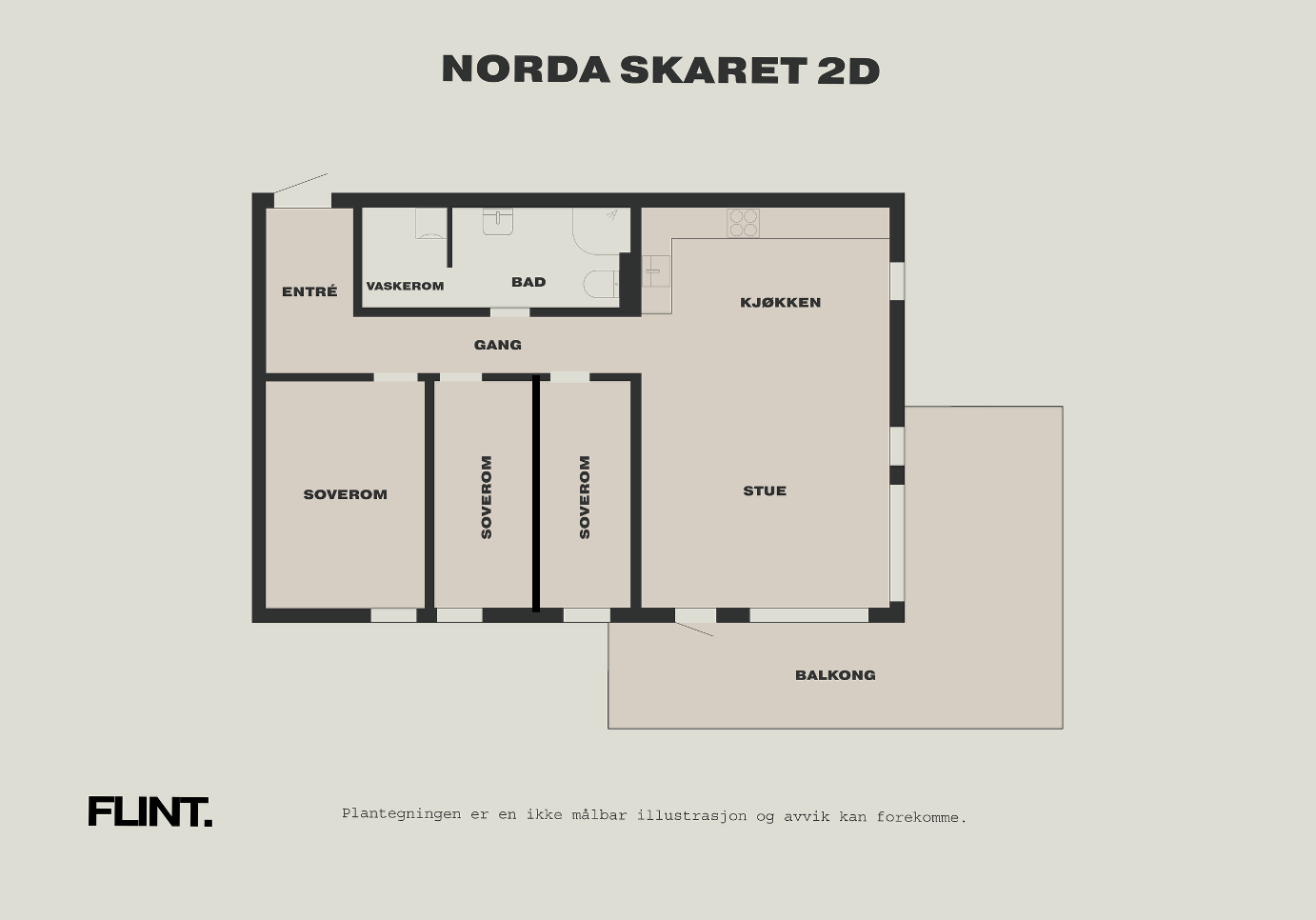 Alternativ planløsning med tre soverom Galleribilde