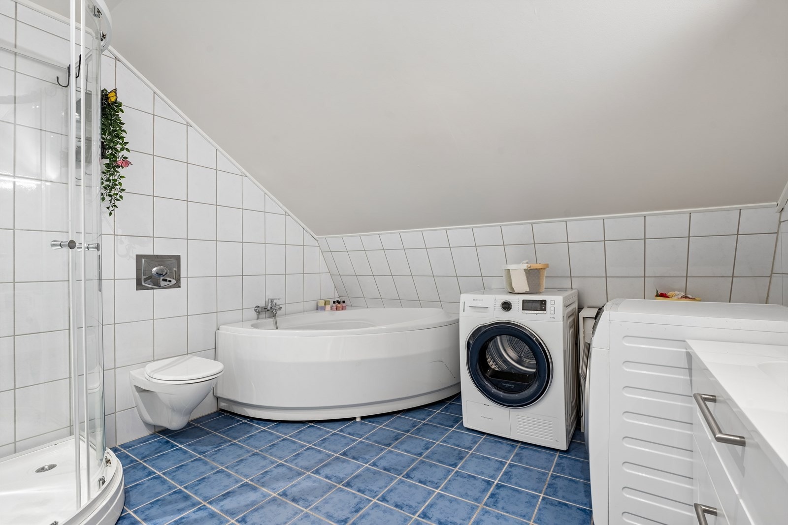 Det er opplegg for vaskemaskin på badet. Galleribilde
