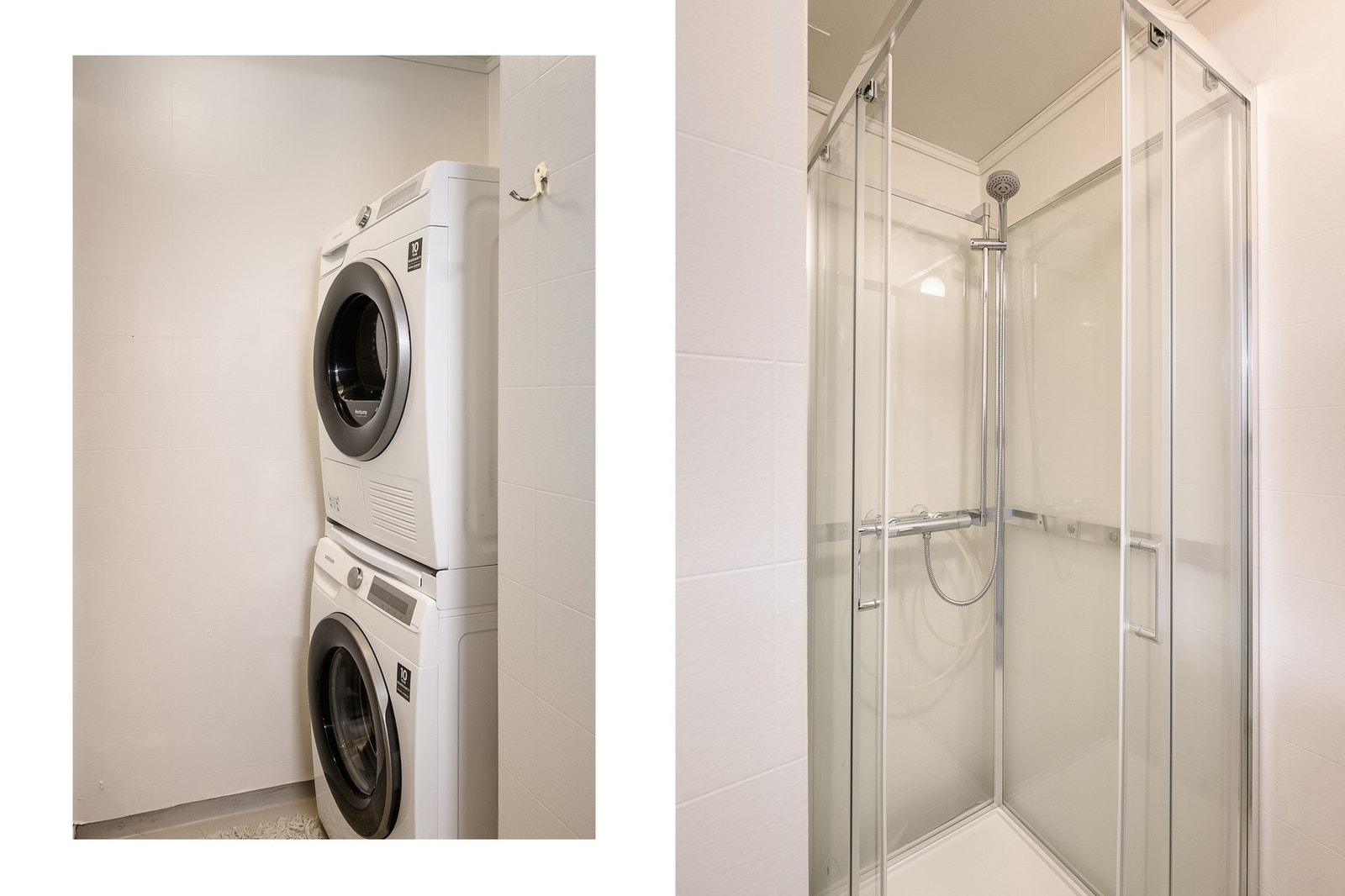 Badet har oppdaterte overflater og en praktisk planløsning med flere nisjer. Galleribilde