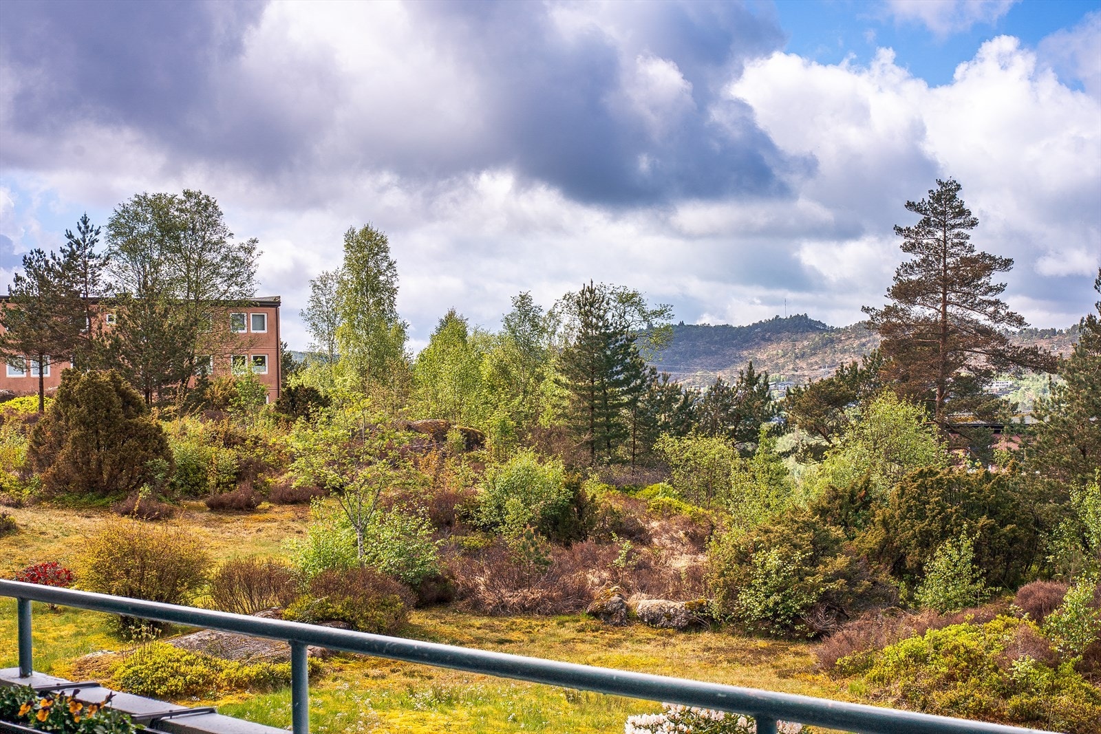 Balkongen er et av boligens høydepunkter med utsikt mot grønne omgivelser og en behagelig atmosfære. Galleribilde