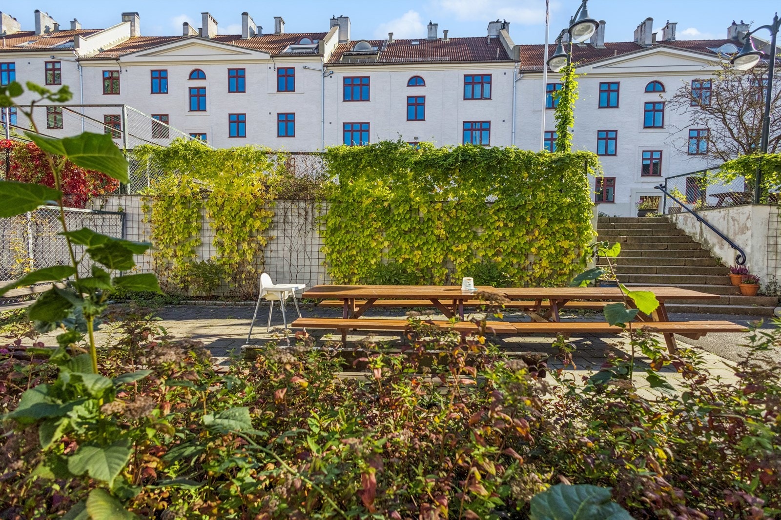 Nydelig og grønn felles bakgård. Galleribilde