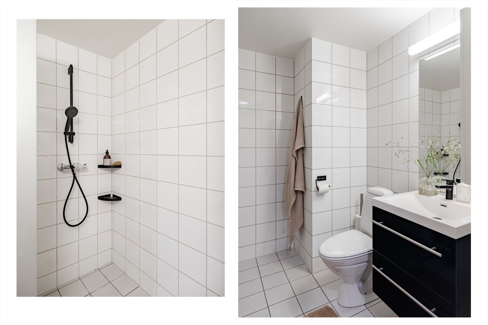 Badet ble oppgradert i 2021 med ny baderomsinnredning, servant og blandebatteri, servantskap, underskap og benkeplate over vaskemaskin. Galleribilde