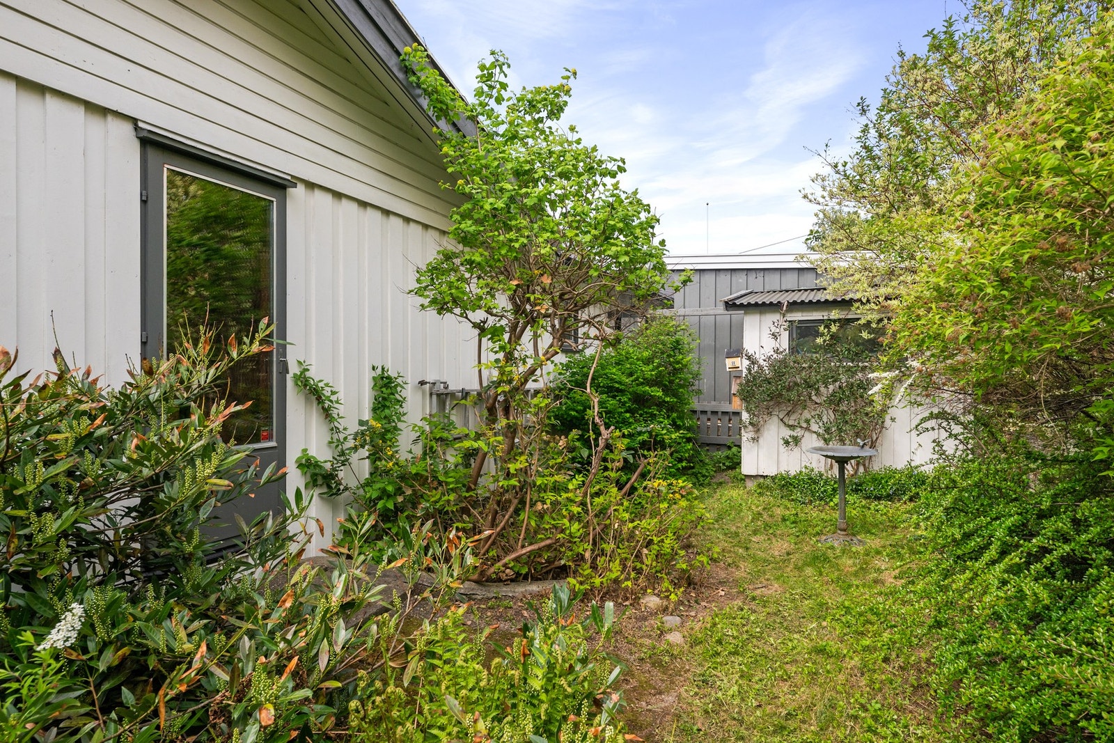 Frodig hageparsell med bod Galleribilde