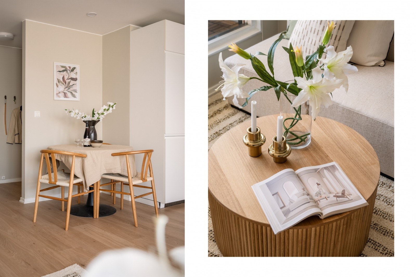 Veggflatene er malt opp i en delikat sandtone som harmonerer utmerket mot de elegante gulvflatene bestående av moderne enstavs laminat Galleribilde